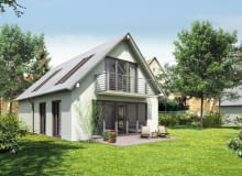 Parterowy budynek z użytkowym poddaszem, tradycyjnie wykończony jasnym tynkiem i dachówką to uniwersalny przepis na dom dom jednorodzinny, dom parterowy z użytkowym poddaszem