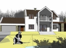 Widok na dom, staw i wzgórze od strony wjazdu na działkę Widok na dom, staw i wzgórze od strony wjazdu na działkę