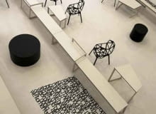 Wnętrza szkoły publicznej Panta Rhei w Amstelveen autorstwa projektantów z i29 oraz z Snelder Architecten holandia, szkoła, design, mała bryła, panta rhei, wnętrza, monochromatyczne, biel, czerń, i29, amstelveen