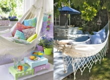 Kolorowy balkon z hamakiem Balkon z hamakiem