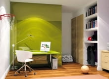 Projektowanie wnętrz. Projekt 1. Na ścianie kosz, w regale deskorolki. I już wiadomo, że w przypadku mieszkańca tego pokoju zainteresowanie sportem nie ogranicza się do oglądania meczów w telewizji...