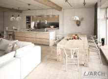 Rezydencja w Richmond - salon z kuchnią. Autor projektu (projekt, model, wizualizacje): Urszula Sawicka; konsultacja techniczna modelowania i wizualizacji: Grzegorz Wycech nowoczesny dom, nowoczesne wnętrza, wnętrza nowoczesnego domu, jak urządzić nowoczesny dom