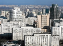 07.03.2011 WARSZAWA , PANORAMA WARSZAWY , DZIELNICA WOLA , WIDOK Z WARSAW TRADE CENTER NA : BUDYNEK PZU , HOTEL WESTIN , BUDYNEK TP S.A. , OSIEDLE ZA ZELAZNA BRAMA . FOT. JACEK LAGOWSKI / AGENCJA GAZETA