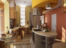 Ten dekoracyjny sufit o owalnym rzucie umieszczono tylko nad wyspą kuchenną. Ukrywa on przewód połączony z kanałem wentylacyjnym Ten dekoracyjny sufit o owalnym rzucie umieszczono tylko nad wyspą kuchenną. Ukrywa on przewód połączony z kanałem wentylacyjnym