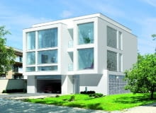 Elewacja frontowa, dom z dwupiętrową częścią dzienną Elewacja frontowa, dom z dwupiętrową częścią dzienną