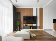 Ściana TV z drewnem