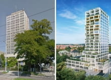 Wieżowiec TVP Szczecin obecnie (po lewej) i projekt budynku Sky Garden w Szczecinie ( z prawej) Wieżowiec TVP Szczecin obecnie (po lewej) i projekt budynku Sky Garden w Szczecinie ( z prawej)