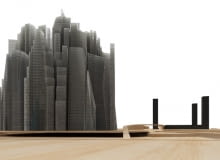 I nagroda: Krakowskie La Defense w zakolu Wisły. Olbrzymie 500 metrowe wieże ustawione są tak gęsto, że z daleka przypominają szkalną górę architektura, koncepcja, kraków, wieżowiec, wieżowce, międzynarodowe triennale architektury