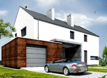 Elewacja wejściowa - Współczesny dom z gankiem projekt domu,projekty domów,dom jednorodzinny