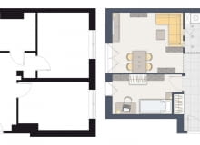 Salon jak najbliżej kuchni - rozwiązanie 1 Salon jak najbliżej kuchni - rozwiązanie 1