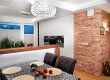 jadalnia, wystrój wnętrz, ceglana ściana