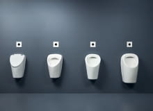 Pisuary Geberit Selnova dostępne są w rozmiarach S, M i L. Najmniejszy model dostępny jest z opcjonalnym mechanizmem cichego zamykania pokrywy, co sprawia, że jest idealny do łazienek prywatnych. Rozmiar L jest szczególnie odpowiedni do remontów dzięki elastycznym opcjom podłączenia i większej ceramice. Seria pisuarów Geberit Selnova dostępna jest w rozmiarach S, M i L