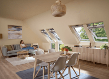 Nowe, sterowane elektrycznie, okna dachowe VELUX z trzyszybowym pakietem 64, drewniano-poliuretanowe Nowe, sterowane elektrycznie, okna dachowe VELUX z trzyszybowym pakietem 64, drewniano-poliuretanowe