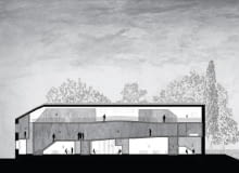 Budynek EMIO - Enviorenmental Monitorizing and Interpretation Offices w portugalskim mieście Tomar projektu EMBAIXADA Arquitectura. We wnętrza starego magazynu wstawiono futurystycznego pasożyta portugalia, rewitalizacja, minimalizm, adaptacja