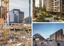 Flow w Nowym Centrum Łodzi. Z lewej: budowa; Z prawej: wizualizacje Flow w Nowym Centrum Łodzi. Z lewej: budowa; Z prawej: wizualizacje