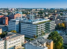 Nowy biurowiec Przystanek mBank w Łodzi. Projekt budynku: AHR, projekt wnętrz: In Design. Nowy biurowiec przystanek mBanku w Łodzi.