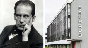 Z lewej: Walter Gropius / Z prawej: siedziba Bauhausu w Dessau