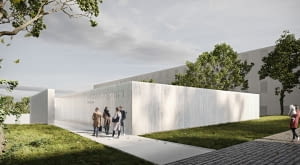 Pawilon mykwy w Oświęcimiu. Proj. Nizio Design International. Wizualizacja od ul Berka Joselewicza