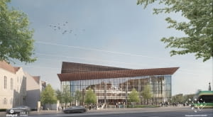 Nowa siedziba Teatru Muzycznego w Poznaniu. Widok od ul. Św. Marcin