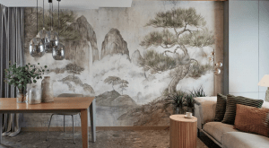 Tapeta oliwkowa na ścianę do salonu - naturalna harmonia w ciepłych tonach