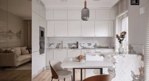 Eleganckie mieszkanie w bieli, beżach i szarości