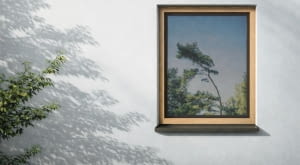W połączeniu z ościeżnicą o naturalnym, drewnianym wyglądzie, czarne skrzydło Schüco LivIng Panorama staje się tylko smukłym konturem.