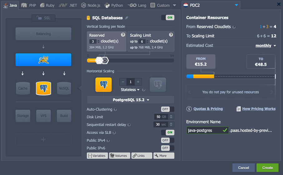 Java application and PostgreSQL database