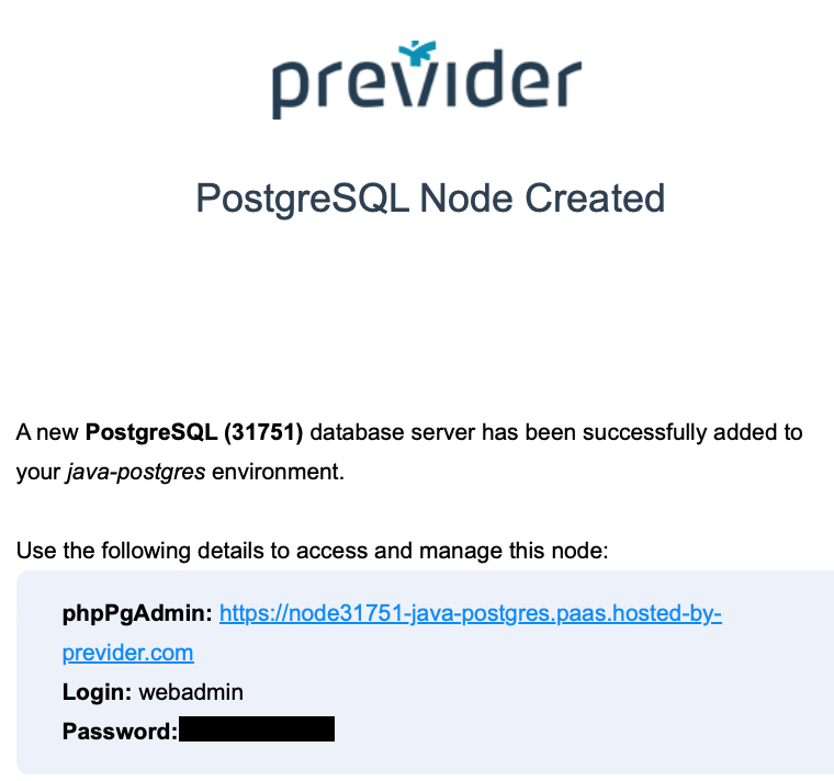 PostgreSQL node aangemaakt