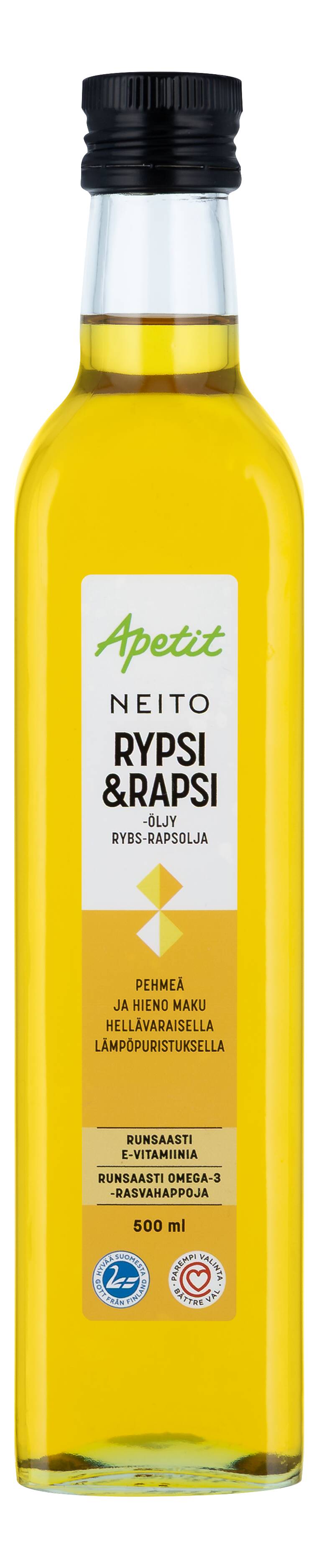 Apetit Neito Puristettu pehmeä ja hieno rypsi&rapsiöljy 500 ml