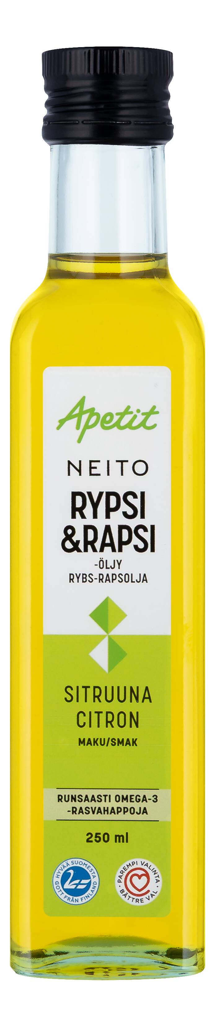 Apetit Neito Puristettu sitruunanmakuinen rypsi&rapsiöljy 250 ml