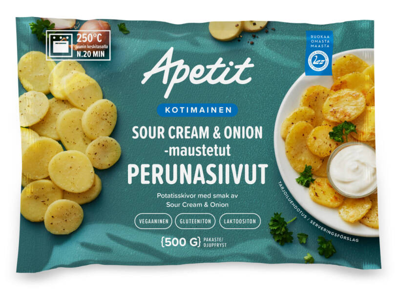 Apetit Kotimainen Perunasiivut Sour cream & onion 500 g