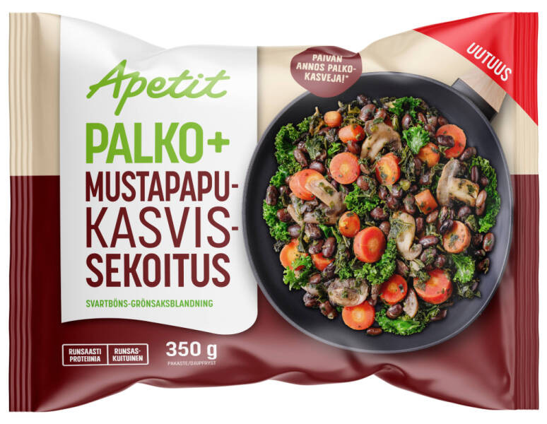 Apetit Palko+ Mustapapu-kasvissekoitus pakaste 350g