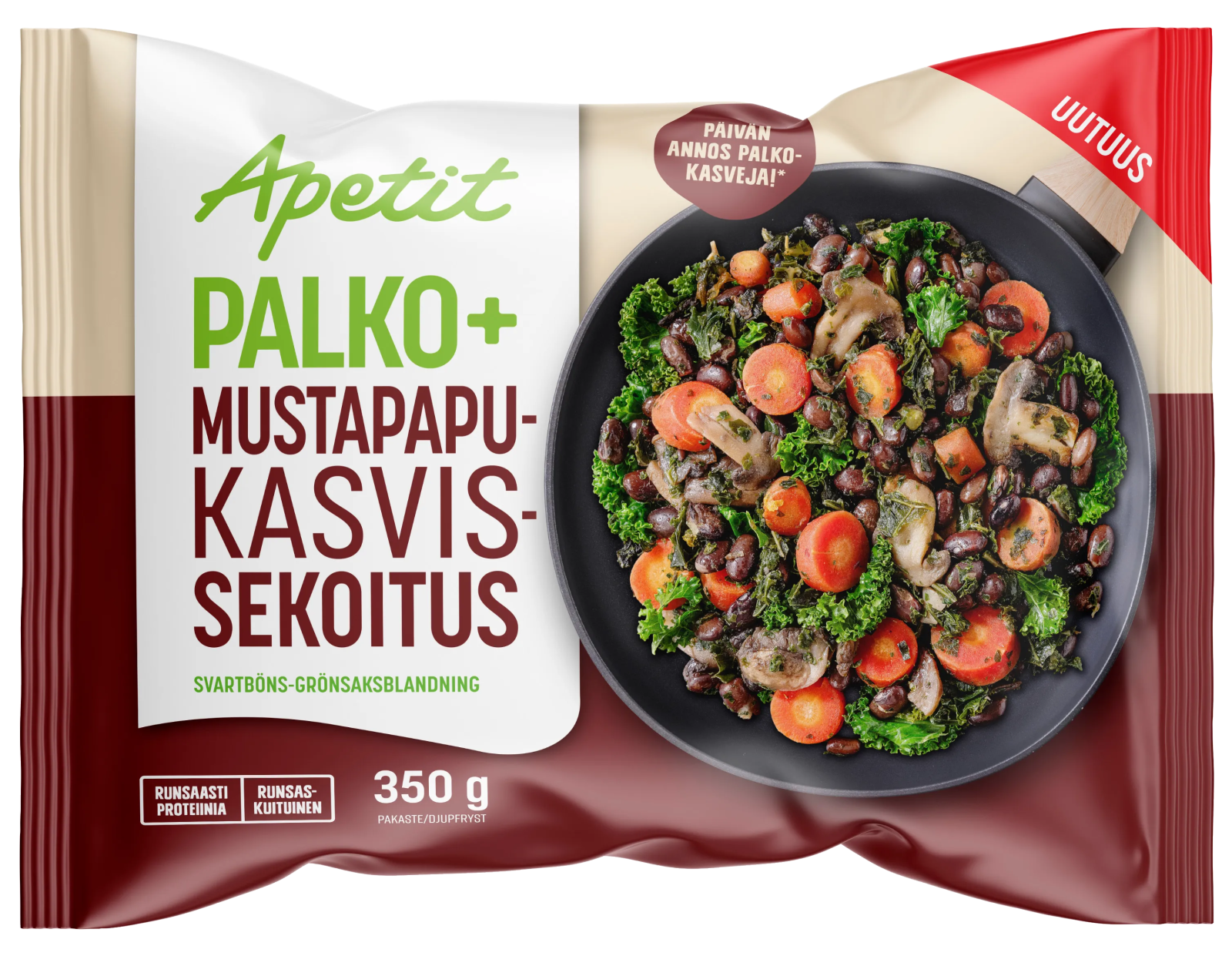 Apetit Palko+ Mustapapu-kasvissekoitus pakaste 350g