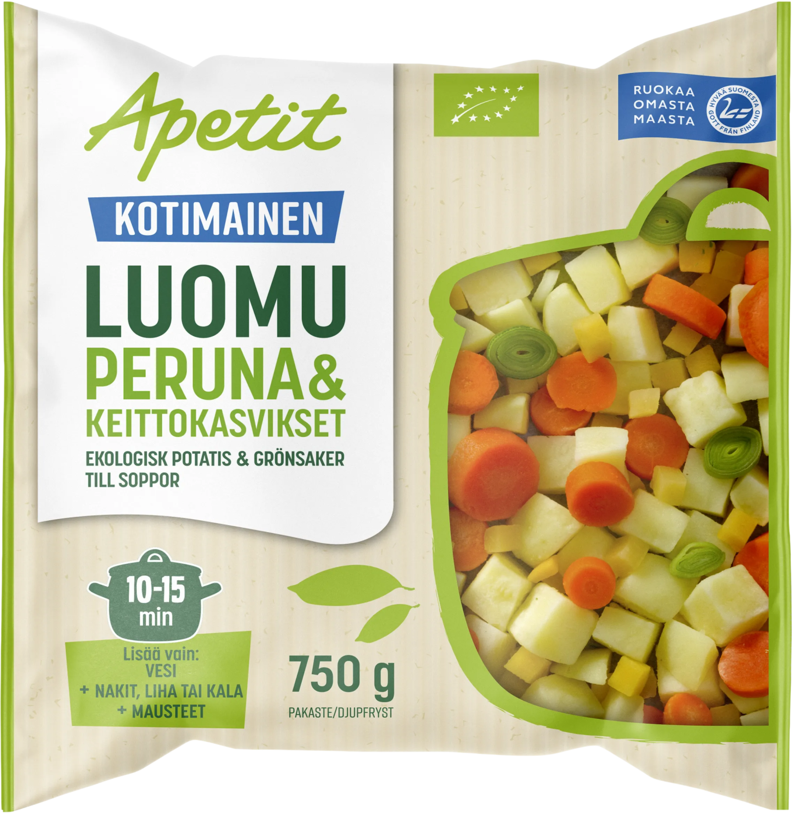 Apetit Kotimainen Luomu peruna & keittokasvis pakaste 750g