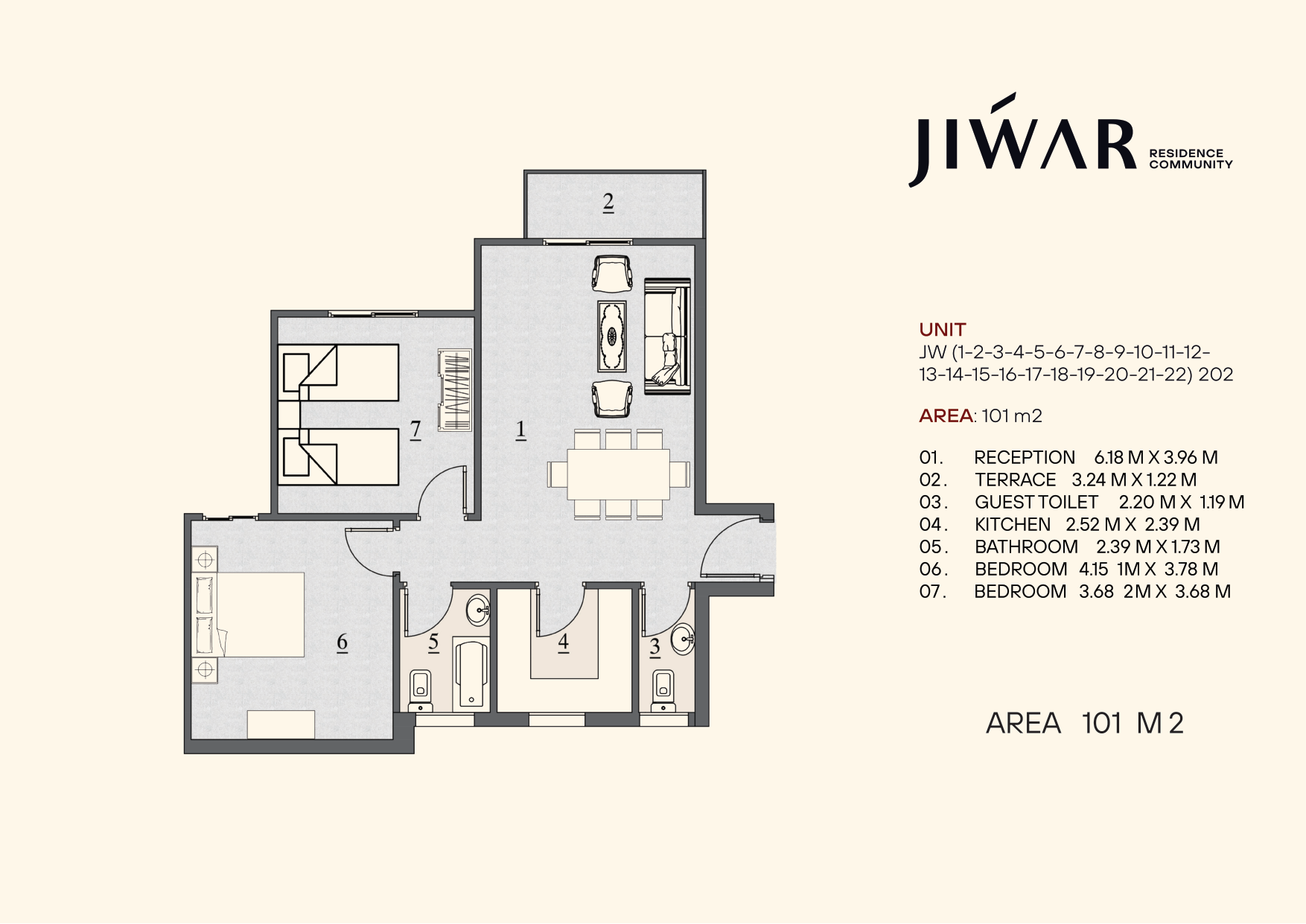 Floor plan for apartment at Jiwar