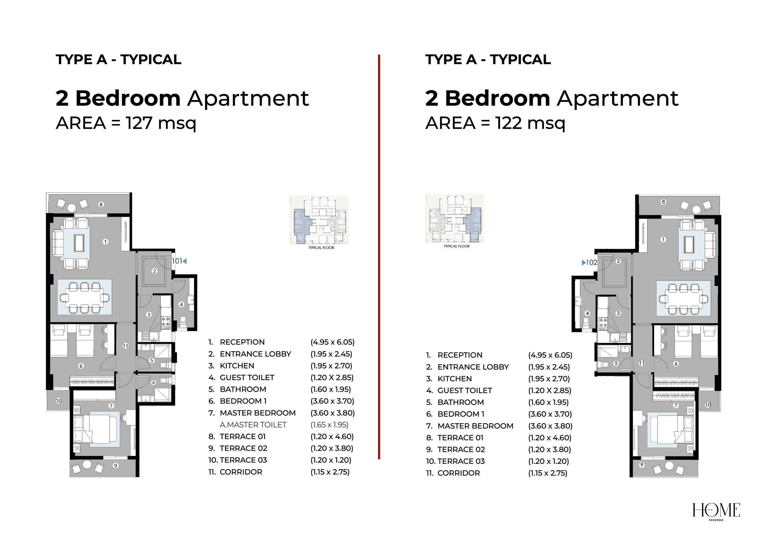 Floor plan for apartment at Home Residence