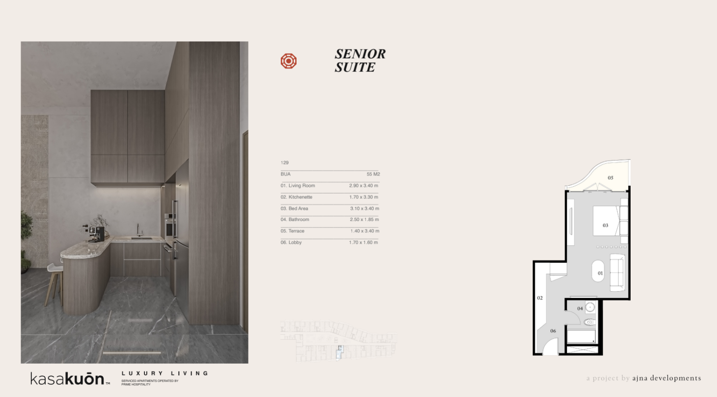 Floor plan for studio at Carnelia