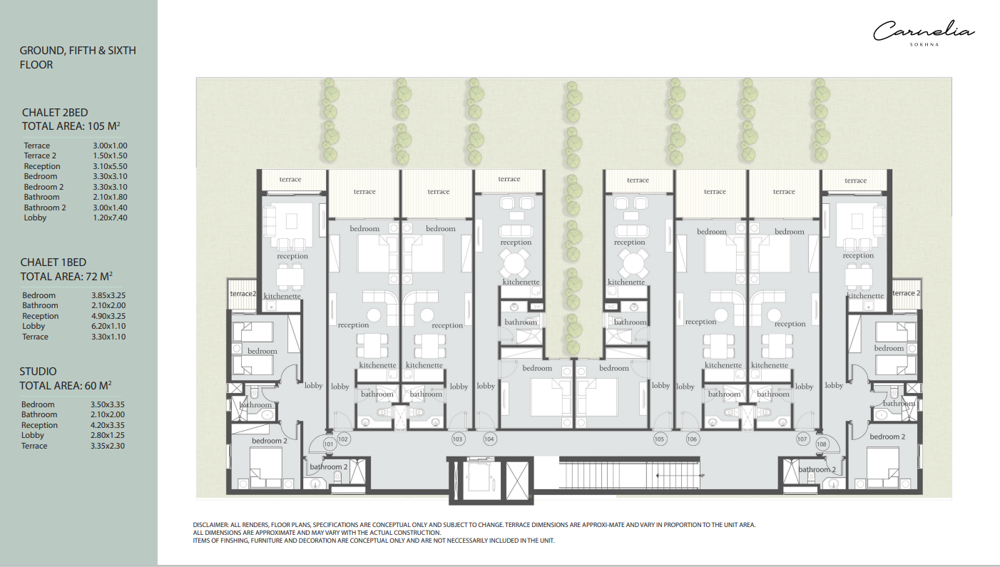 Floor plan for studio at Carnelia