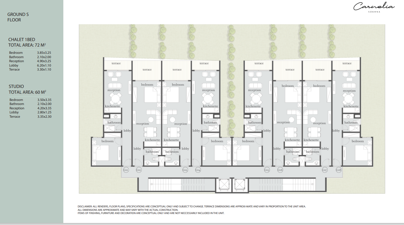 Floor plan for studio at Carnelia