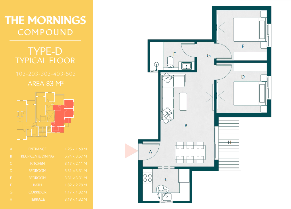 Floor plan for apartment at The Mornings