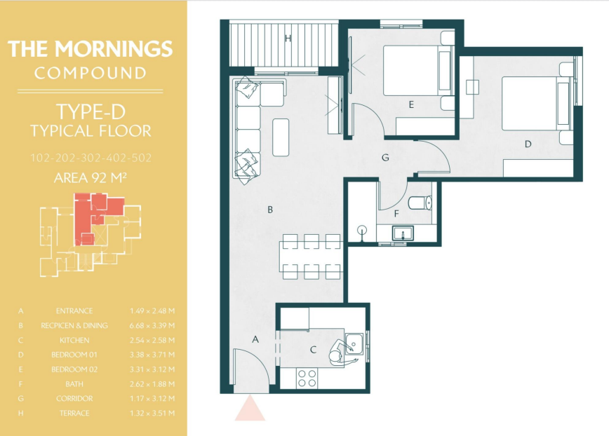 Floor plan for apartment at The Mornings