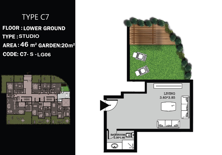 Floor plan for studio at Peerage Residence