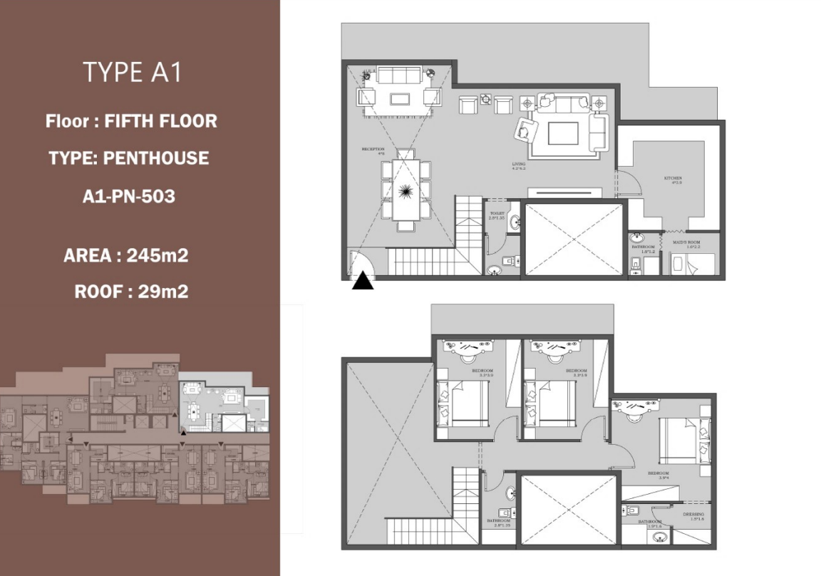 Floor plan for penthouse at Peerage Residence