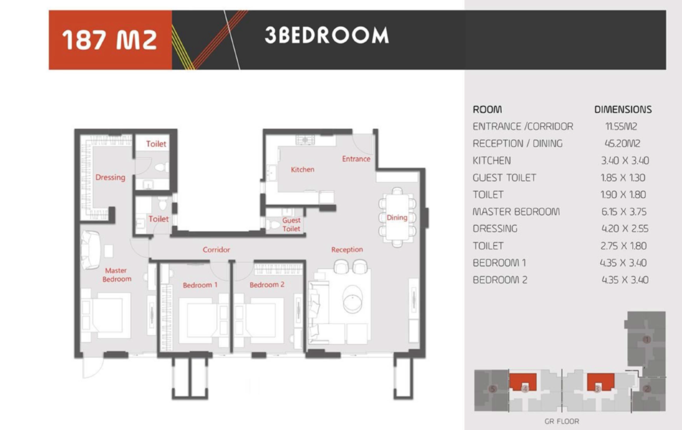Floor plan for apartment at Al Karma Kay