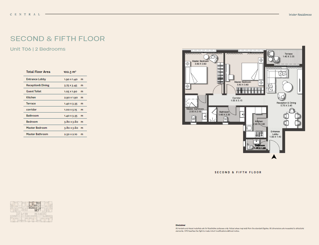 Floor plan for apartment at Central Water Residences