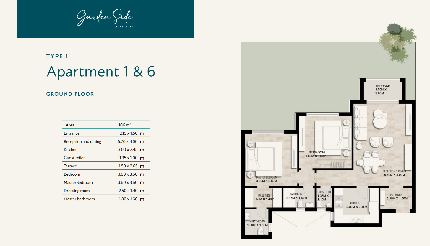 Floor plan for apartment at Garden Side