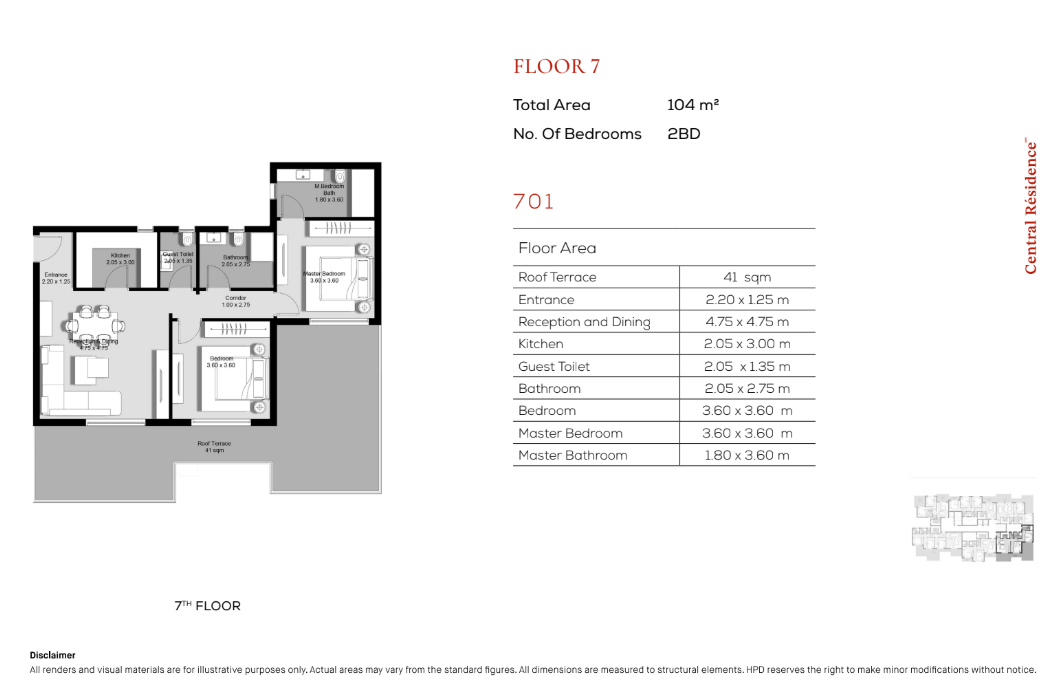 Floor plan for apartment at Central Residence - Hyde Park Central