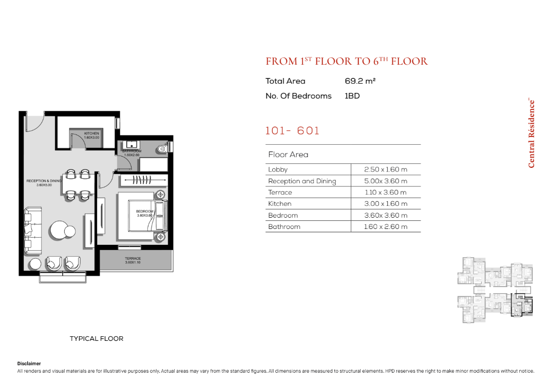 Floor plan for apartment at Central Residence - Hyde Park Central