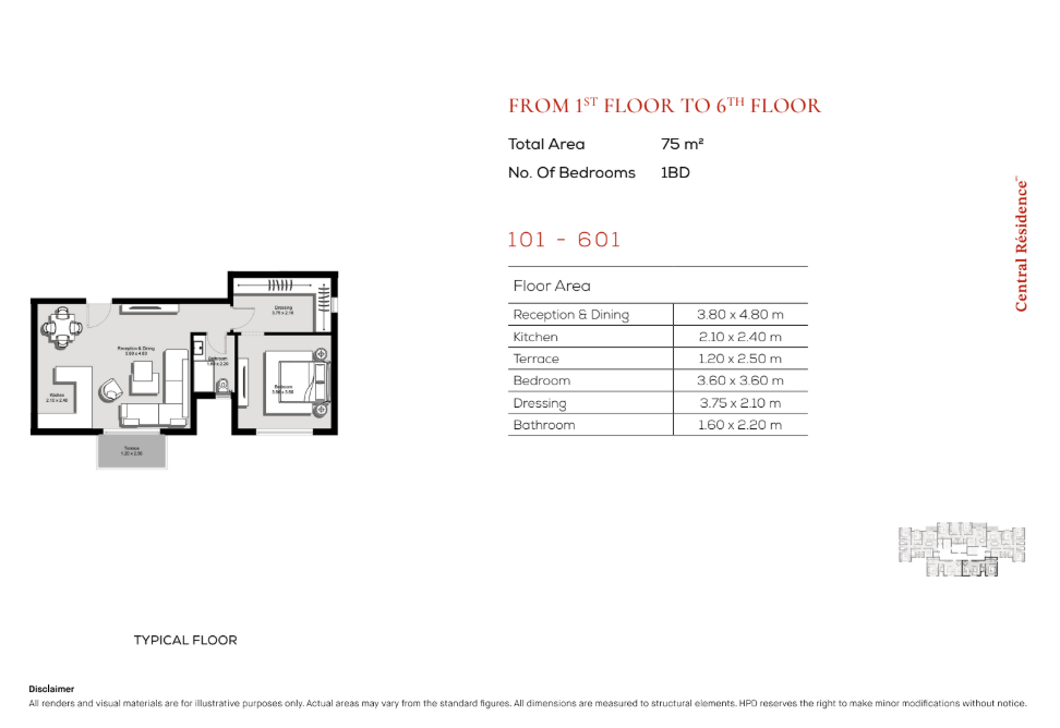 Floor plan for apartment at Central Residence - Hyde Park Central