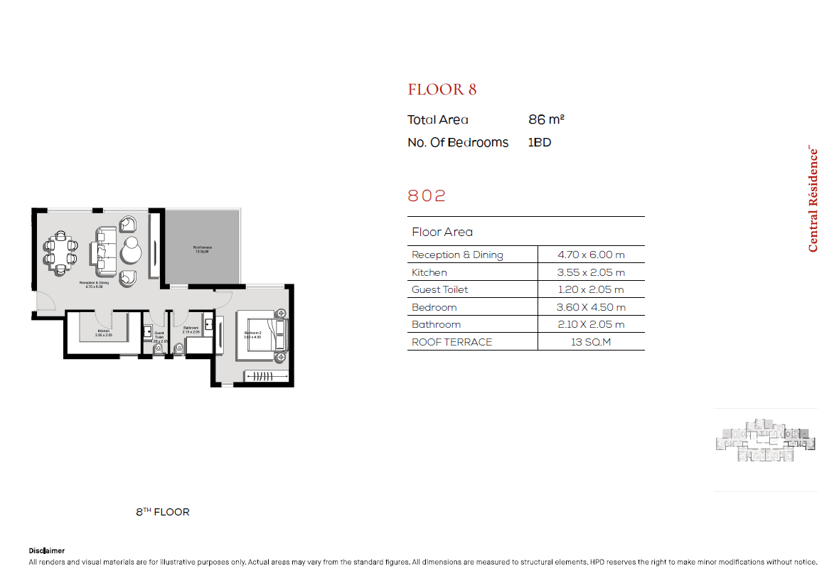 Floor plan for apartment at Central Residence - Hyde Park Central